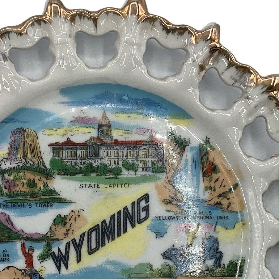 Vintage WYOMING Landmarks Collectible Souvenir Travel Memorabilia Plate Decor