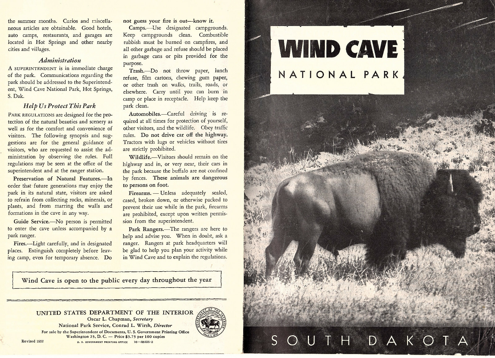 Wind Cave National Park South Dakota 1952 Circular Photos Map Underground Trails