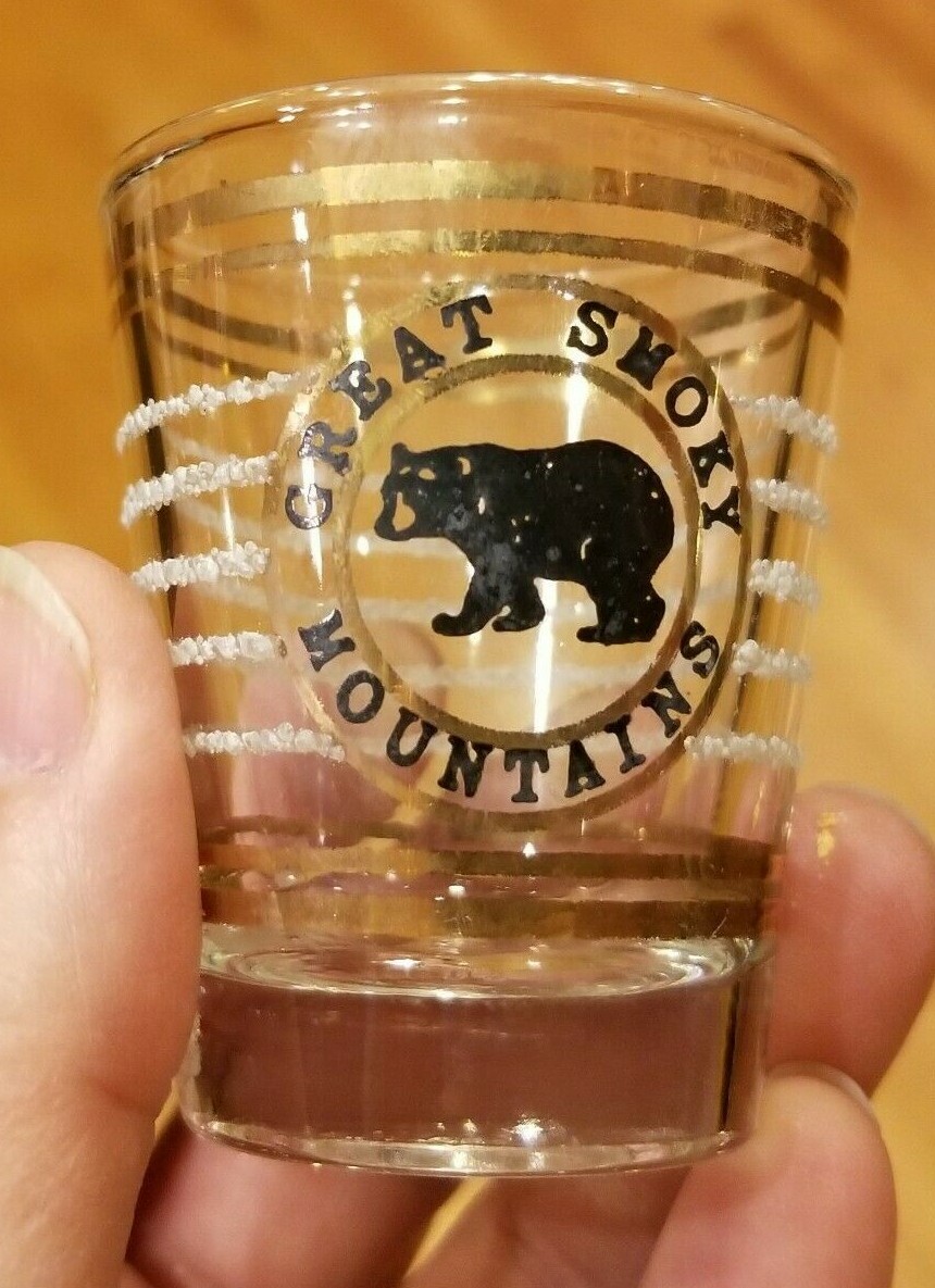 SHOT GLASS: GREAT SMOKY MOUNTAINS BEAR NC TN Western Appalachian Souvenir Jigger