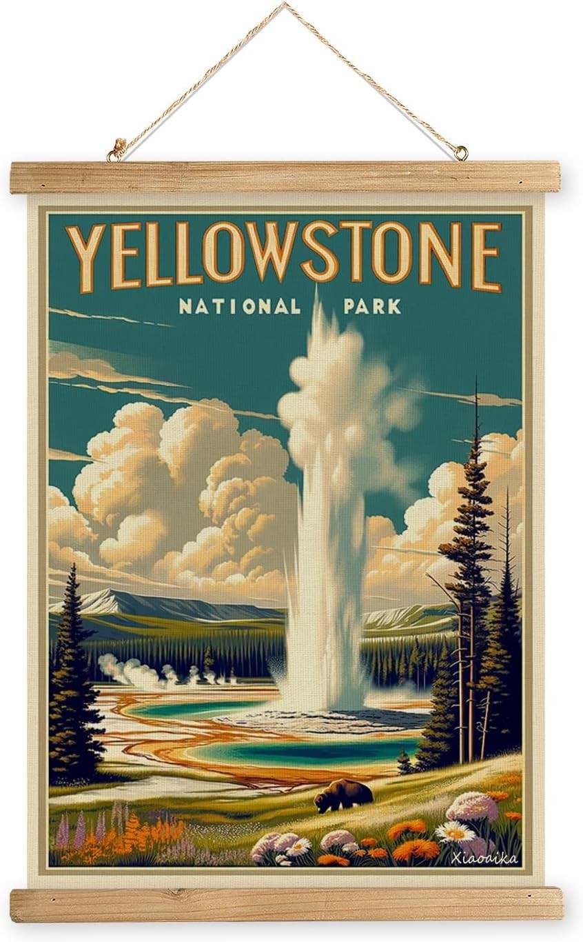 Vintage Yellowstone National Park Poster Framed for Home Elegance – 16×23 Inches