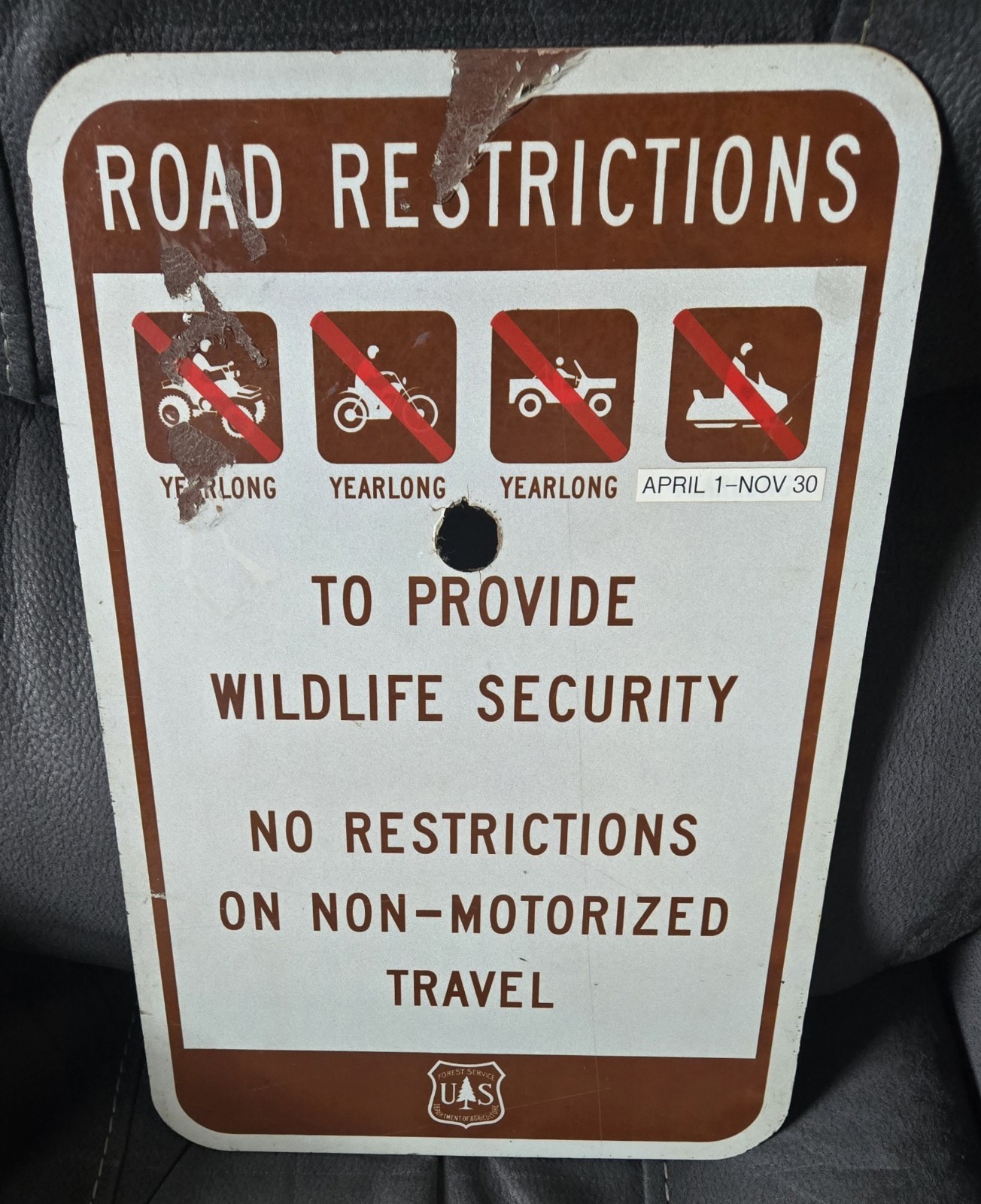 Collectable United States Forest Service Fiberboard Road Restrictions Sign
