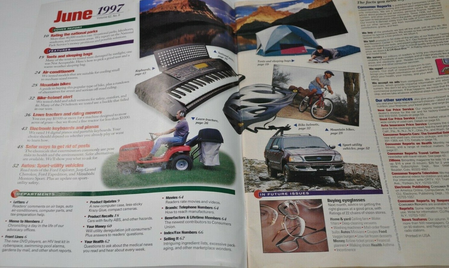 1997 June Consumer Reports Magazine Best National Parks SUVs Ford Jeep