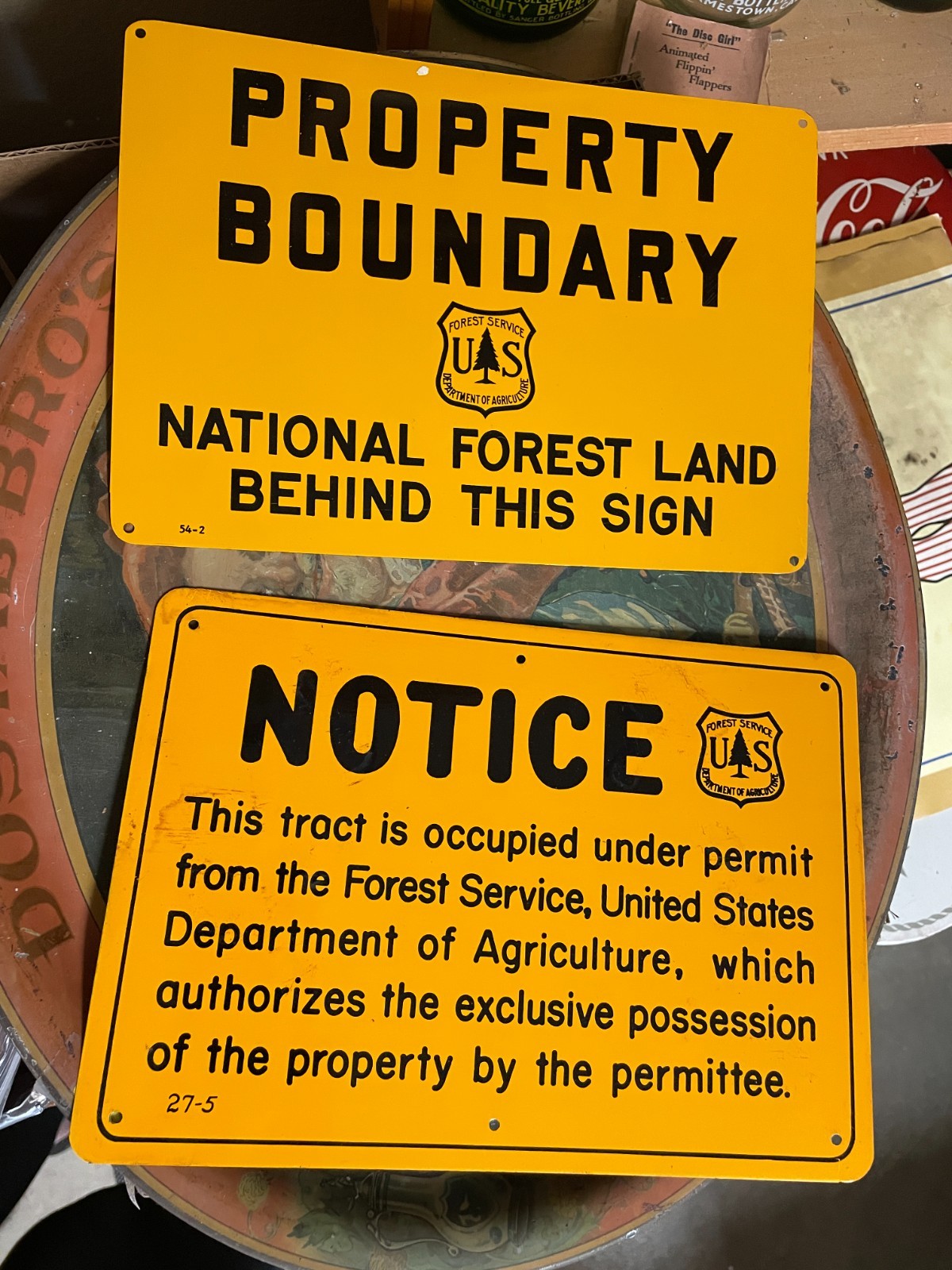 2 VINTAGE US FOREST SERVICE LOT property boundary sign national smokey bear #2