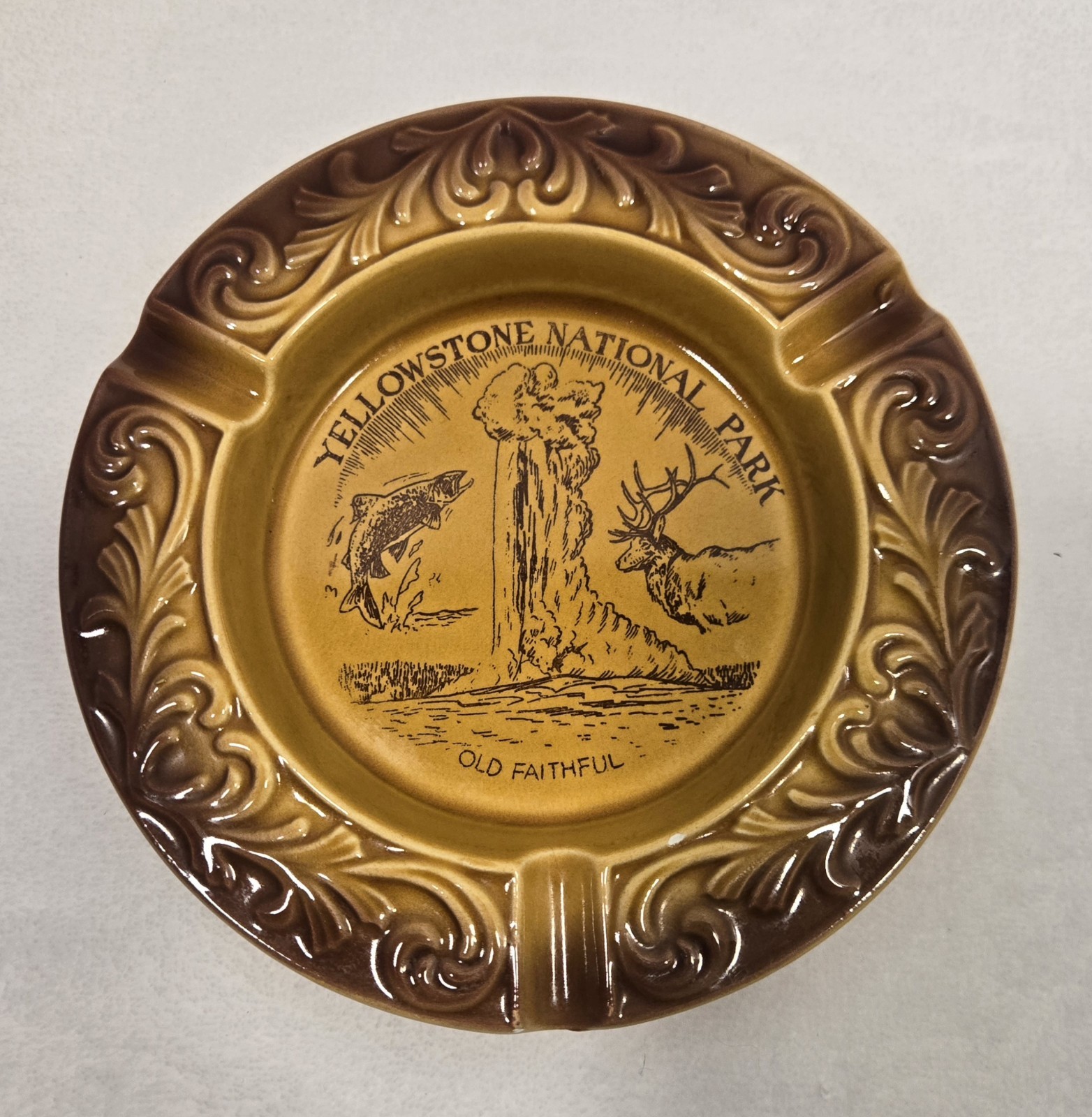 Vintage Yellowstone National Park Old Faithful Ashtray Ceramic