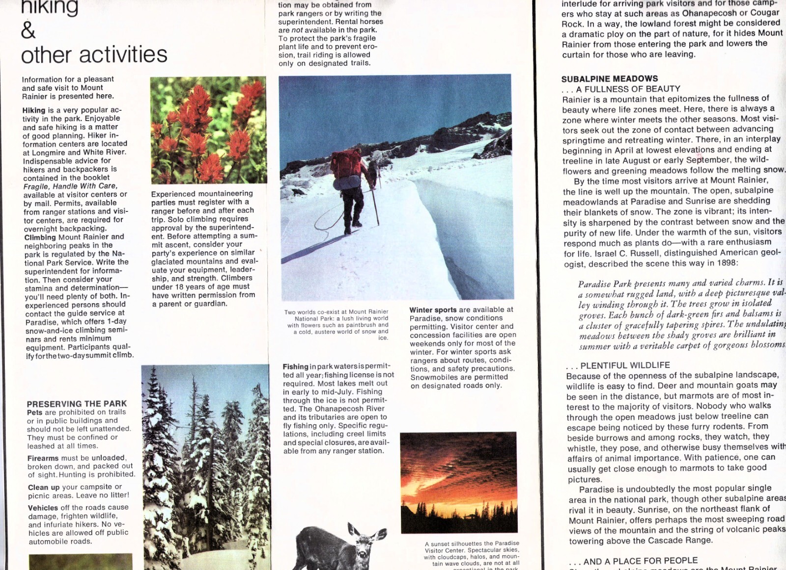 Mt. Rainier WA 1984 National Park Service Map and Guide for Tourists Hikers