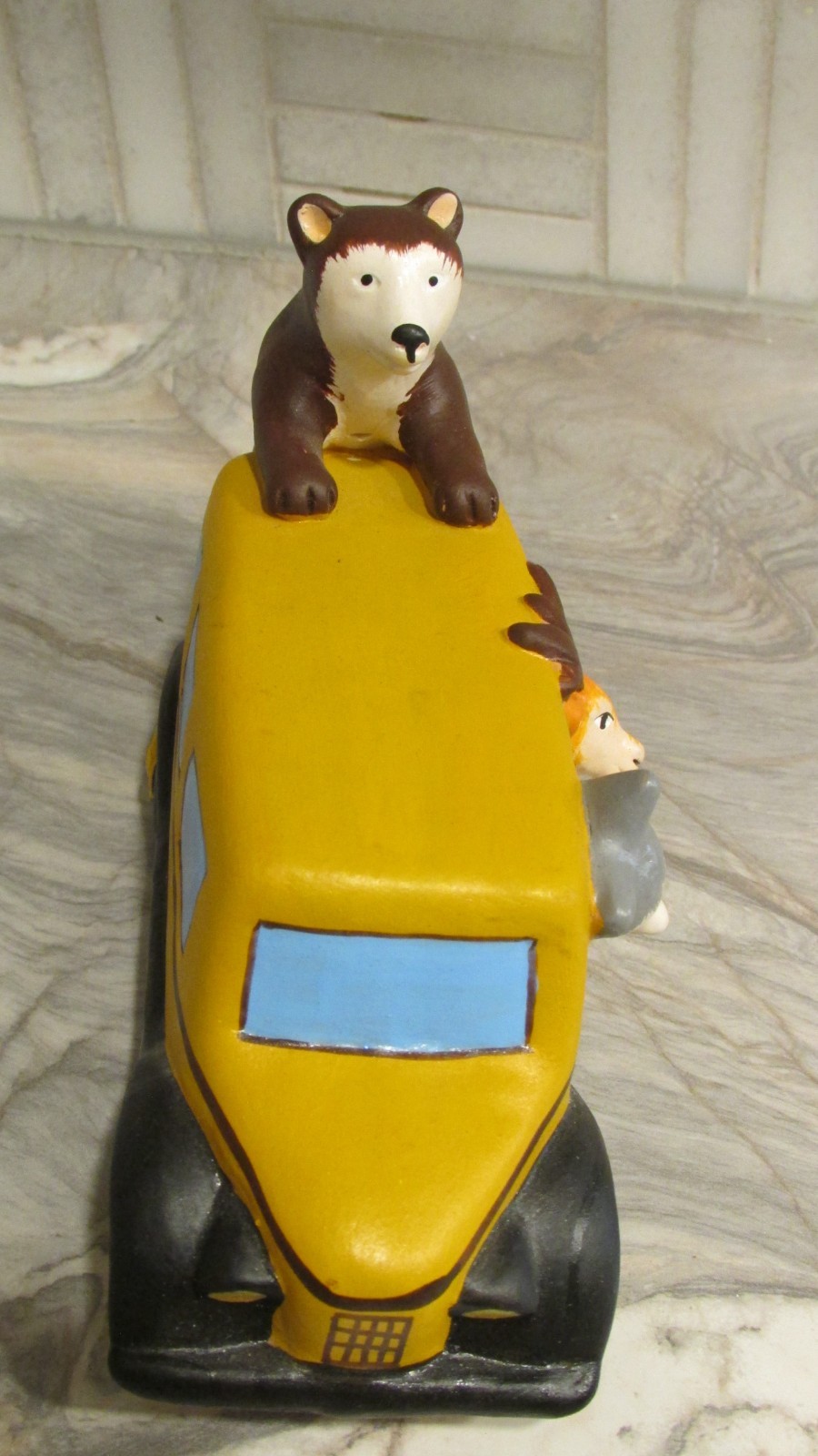 Pottery Yellowstone National Park Souvenir Figurine 5.5″ L Bus w Wolf Bear Deer