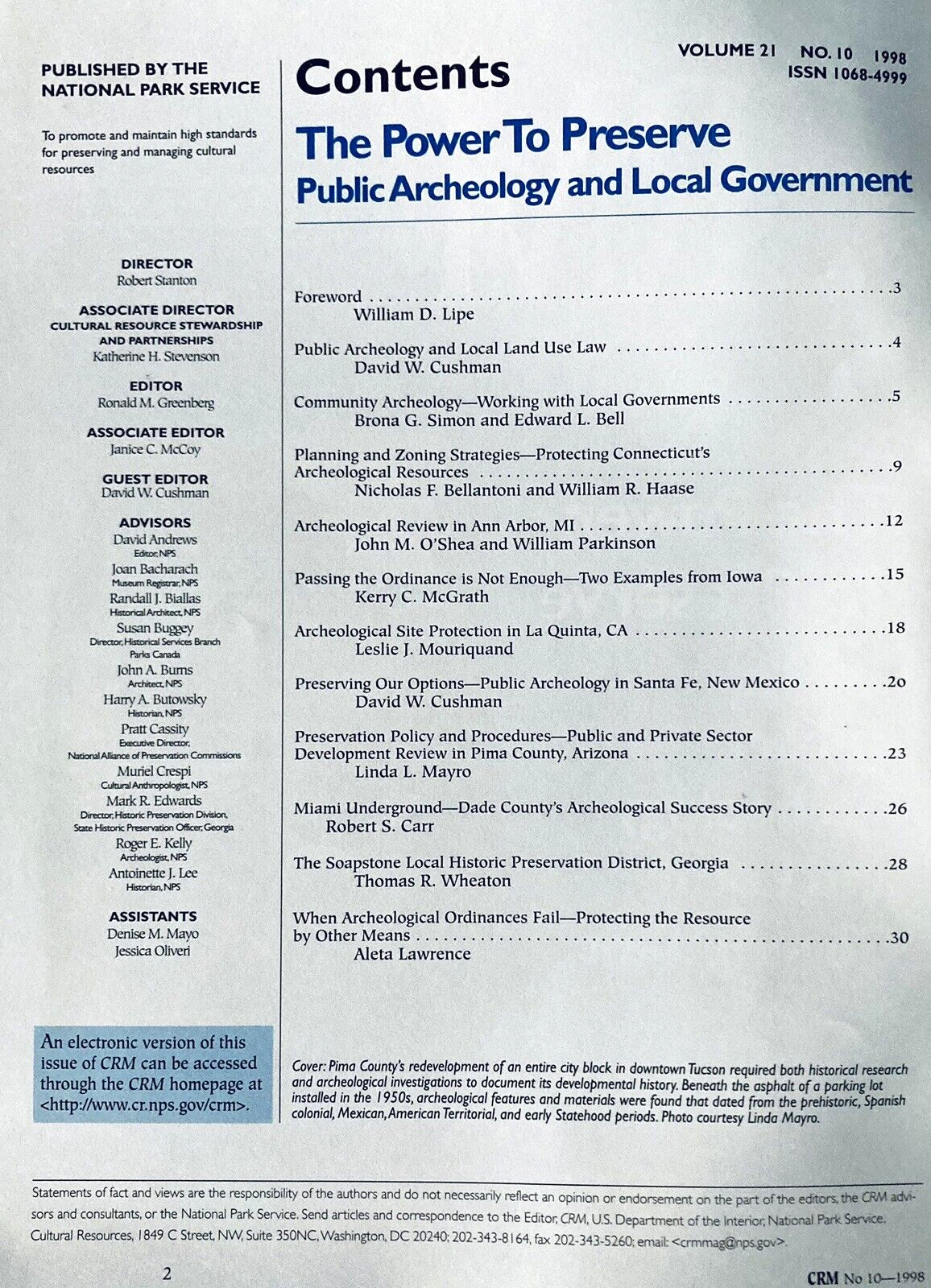 National Park Service CRM Cultural Resource Management Magazine Archeology 1998