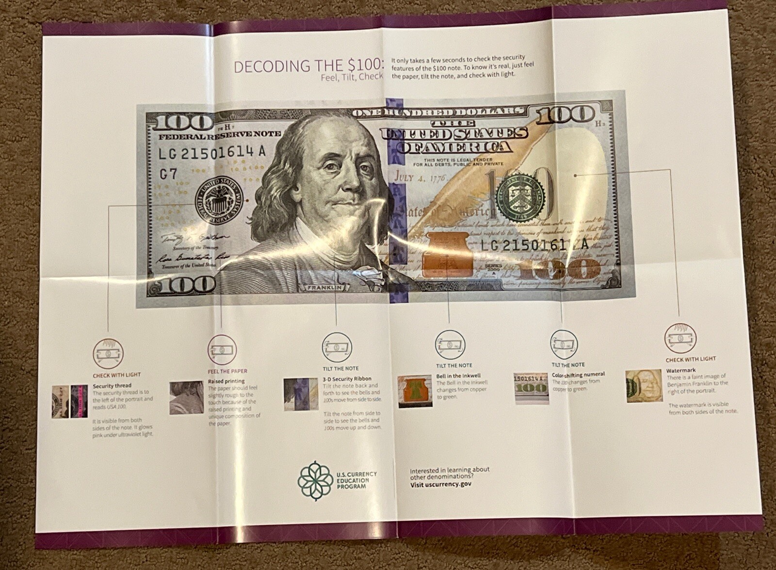 DECODING DOLLARS: THE $100 BILL BROCHURE & POSTER 2017
