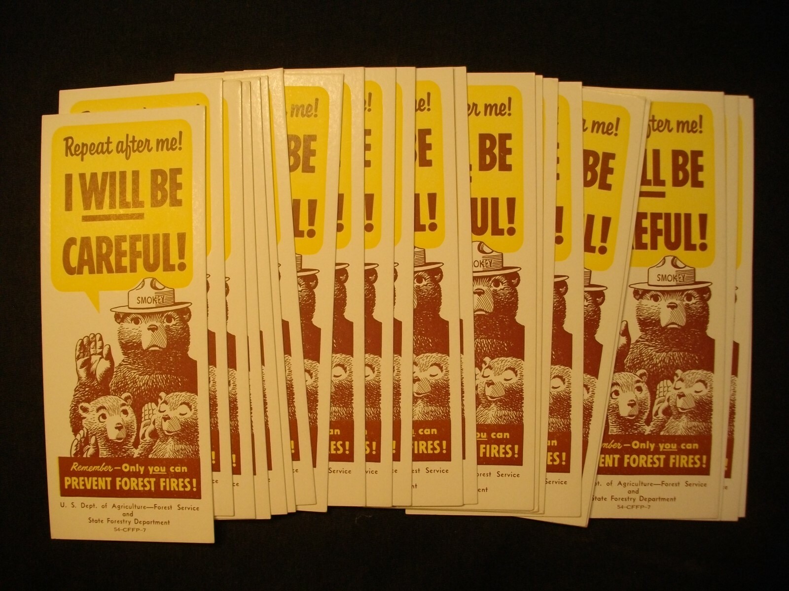 1954 U.S.State Forestry Dept. SMOKEY BEAR bookmark QUANTITY U PICK WHAT U WANT