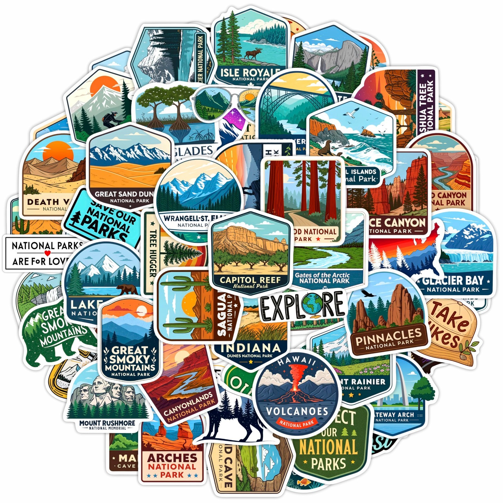 100Pcs National Park Stickers for Water Bottles – Outdoor Camping Hiking Decor