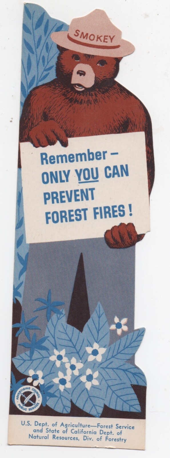 1960 Smokey the Bear Die Cut Ruler / Bookmark