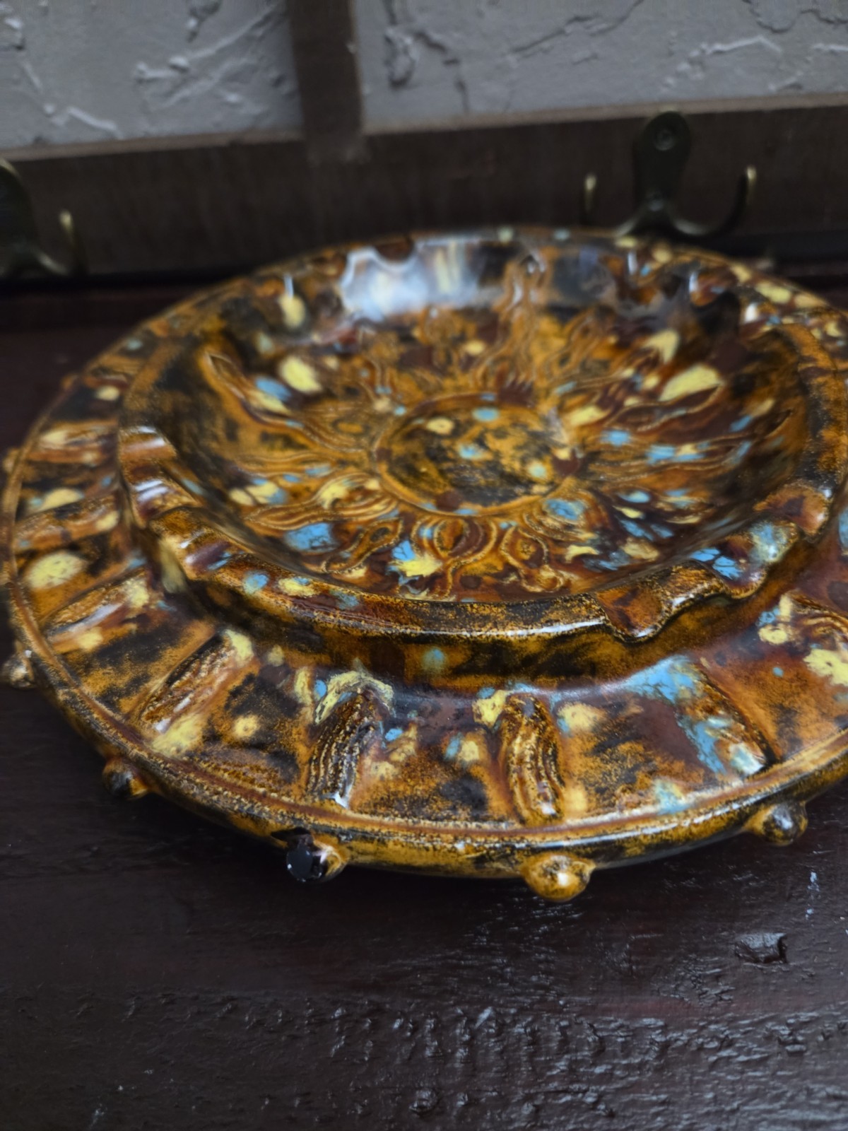 Vintage Ashtray 70s Sun Face Ceramic Ashtray.