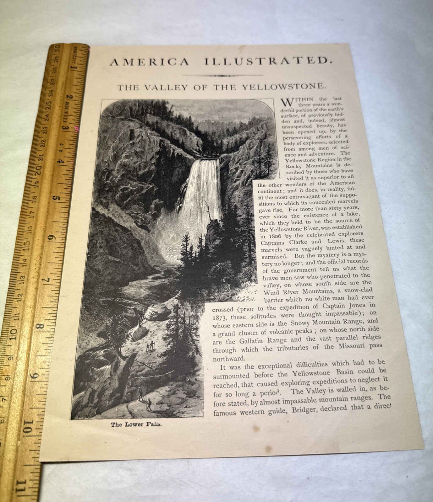 Orig 1877 Engraving The Valley Of The Yellowstone Falls River Park WY Wyoming