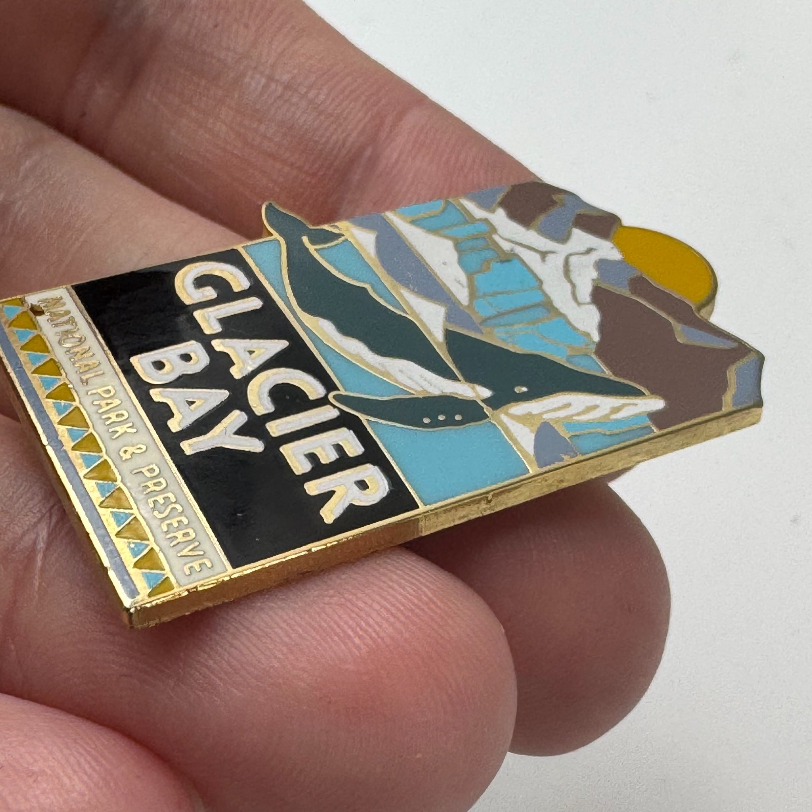 Glacier Bay National Park Preserve Lapel Pin Alaska Whale Scenic Enamel