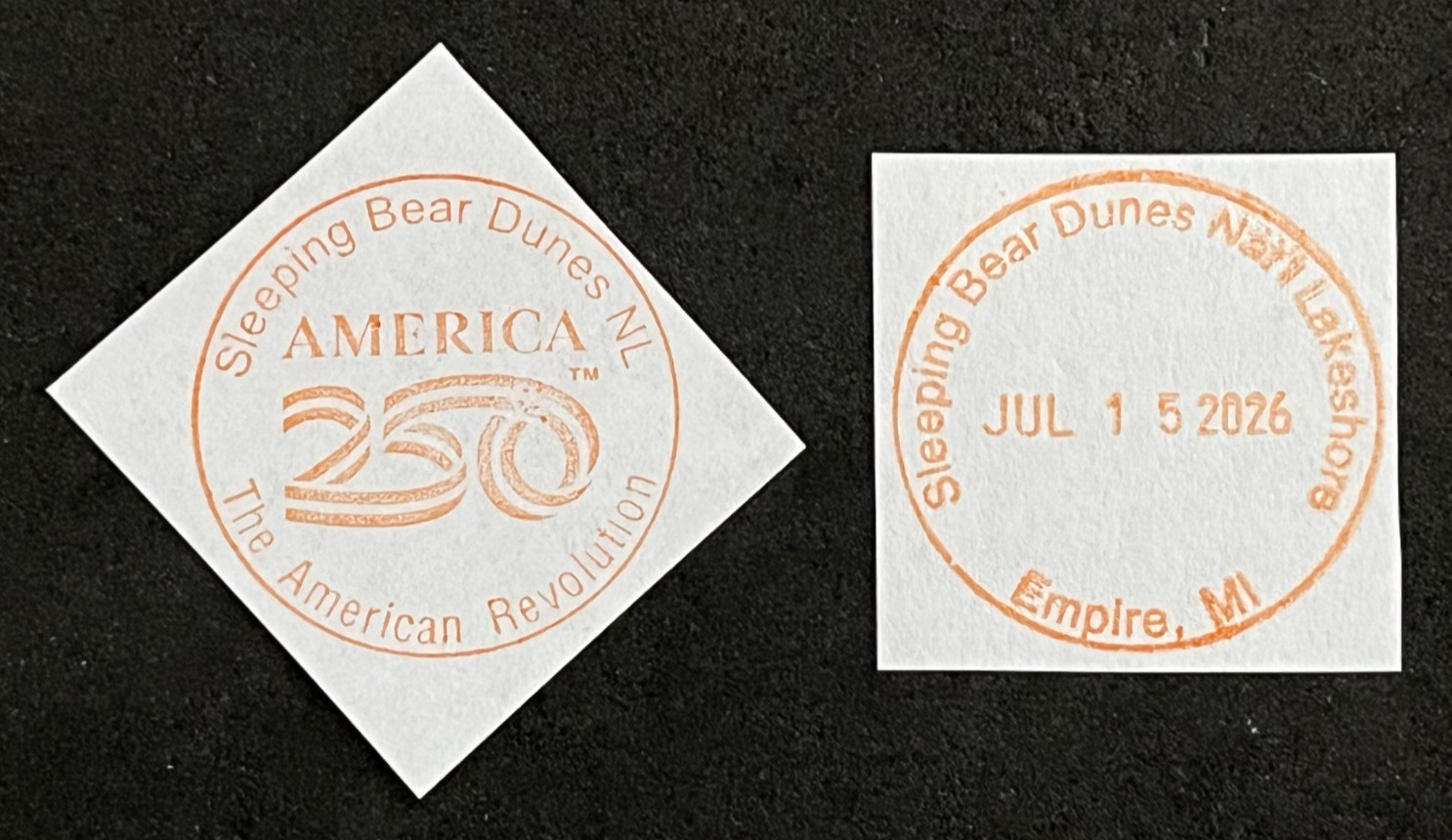 SLEEPING BEAR DUNES NL “250” NATIONAL PARK SERVICE CANCELLATION/PASSPORT STAMP