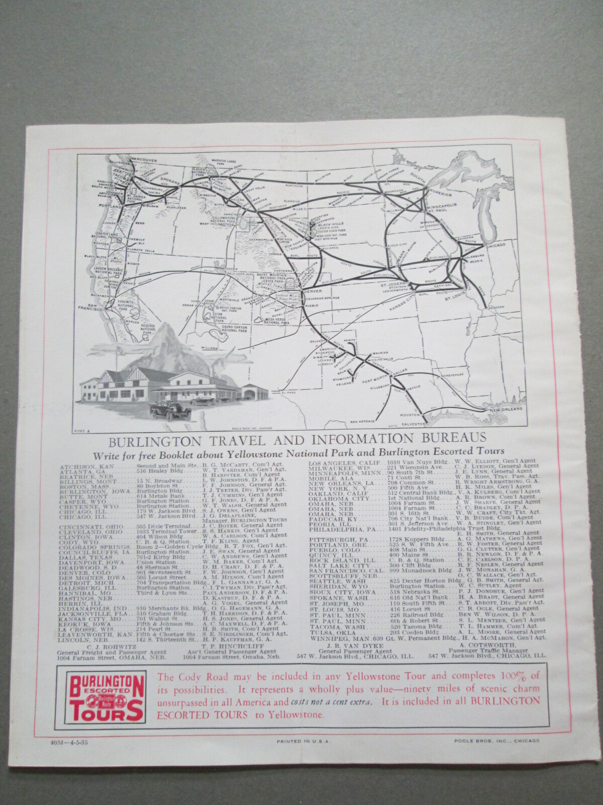 1935 Burlington Route Railroad Brochure CODY ROAD TO YELLOWSTONE Buffalo Bill