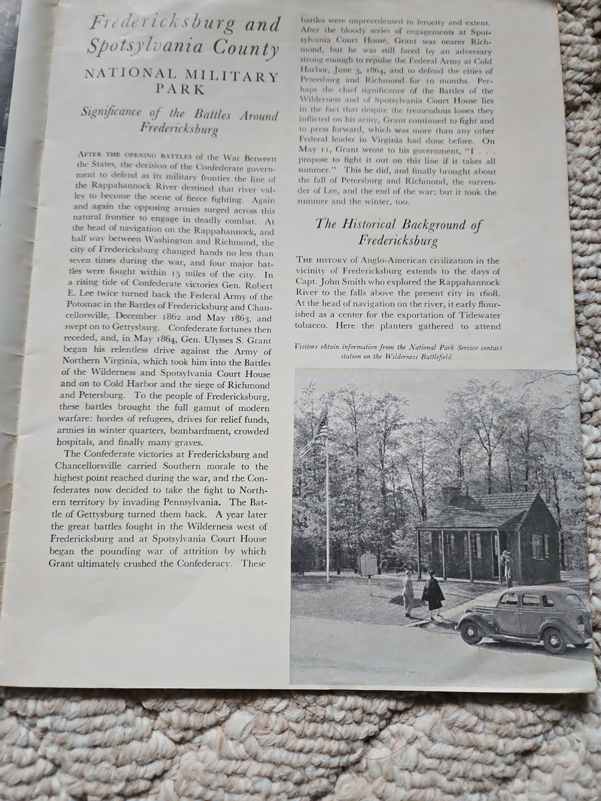 1961 Vntg Pamphlet Of Fredericksburg & Spotsylvania County Nationa Military Park