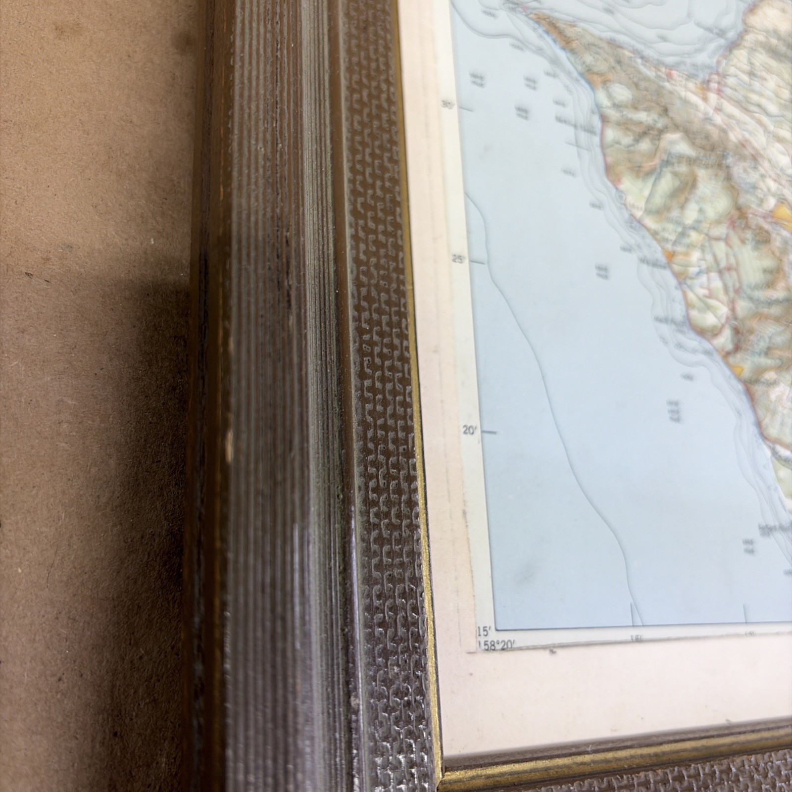 Raised Relief Map of the island of Oahu, Hawaii Honolulu 3D Framed Vintage