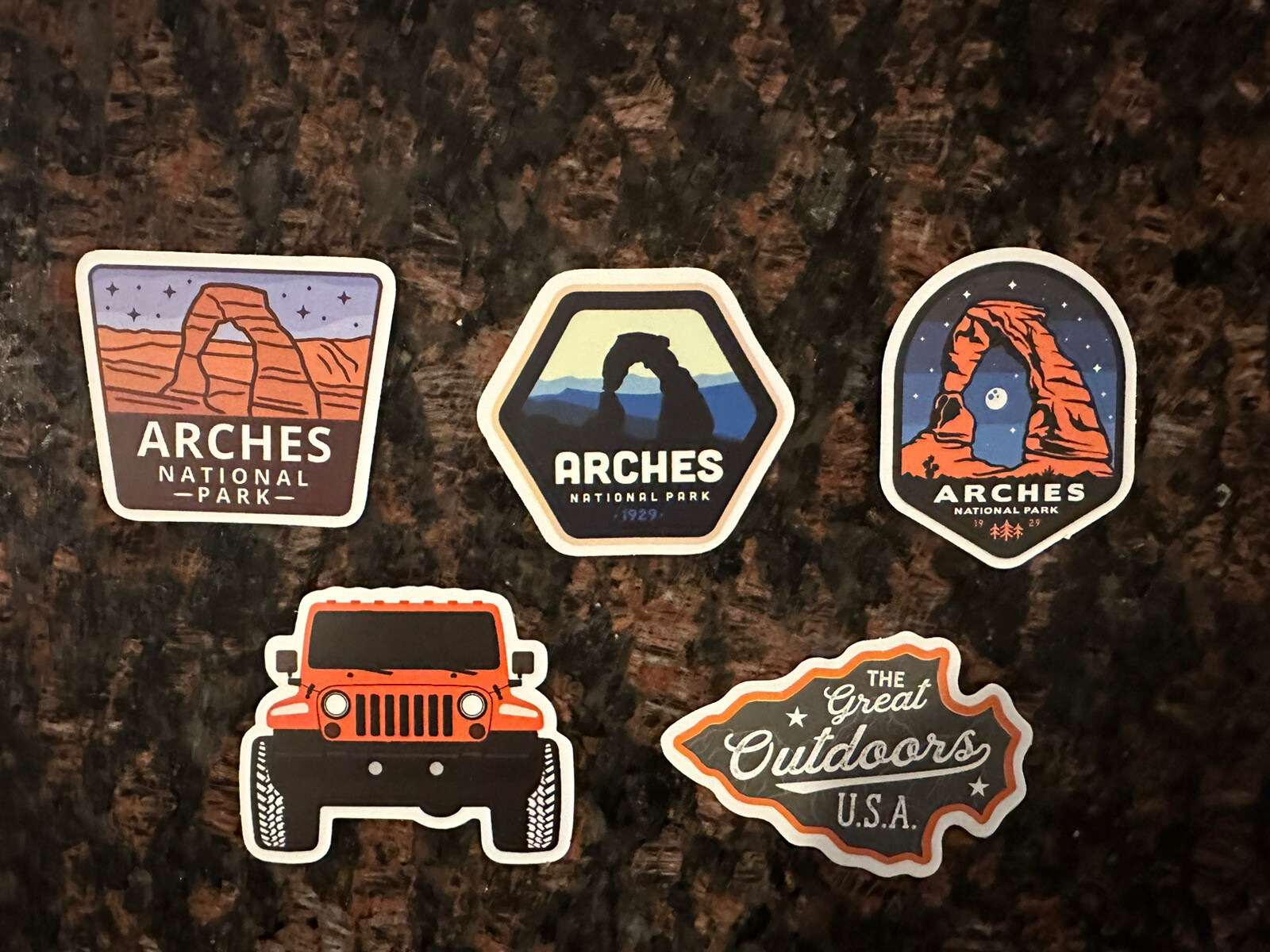 A Set of Five Arches National Park Sticker Decal/Outdoor Inspired Stickers