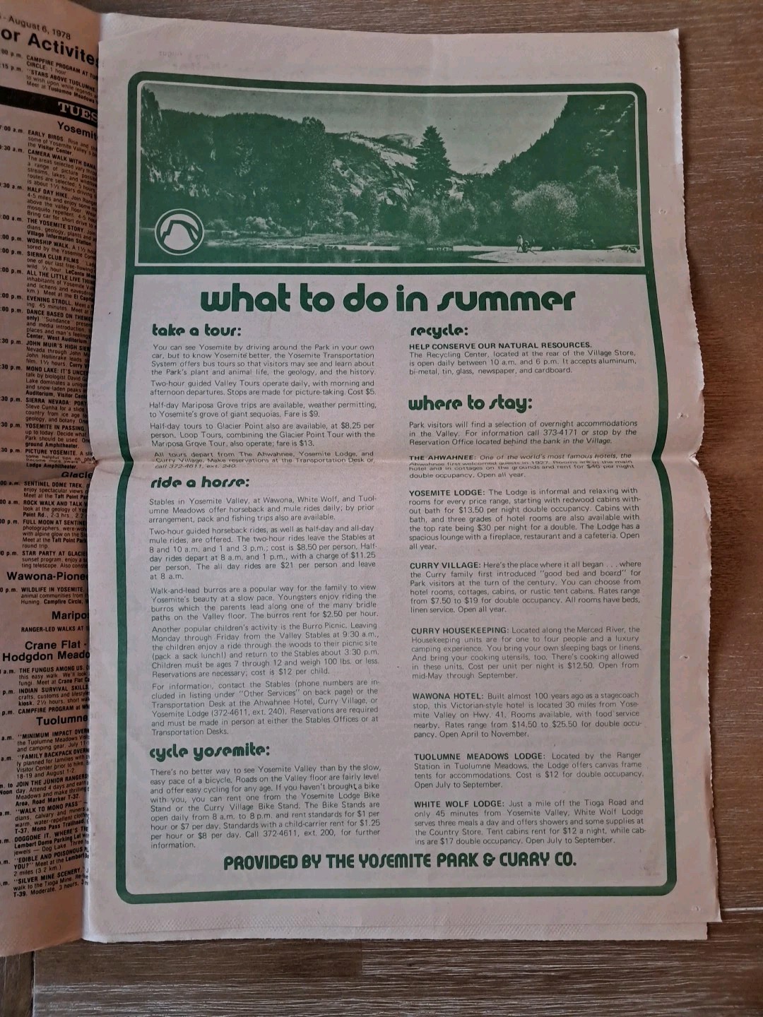 Yosemite Guide National Park California 1978 Broadsheet Newspaper
