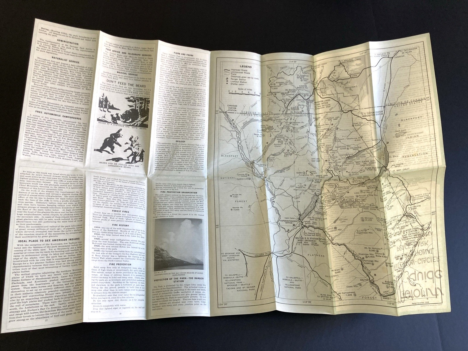 Vintage 1938 Motorists Guide GLACIER National Park Brochure Outdoors Hiking