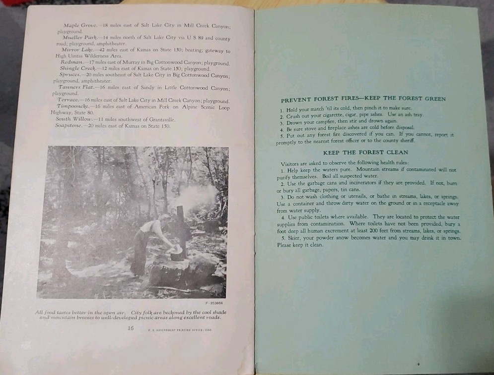 Vtg Wasatch National Forest Utah Brochure 1952 USDA Service Travel Souvenir