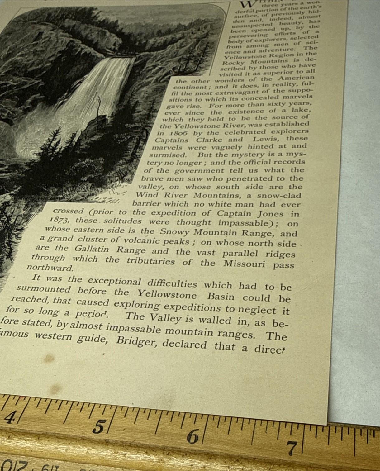 Orig 1877 Engraving The Valley Of The Yellowstone Falls River Park WY Wyoming