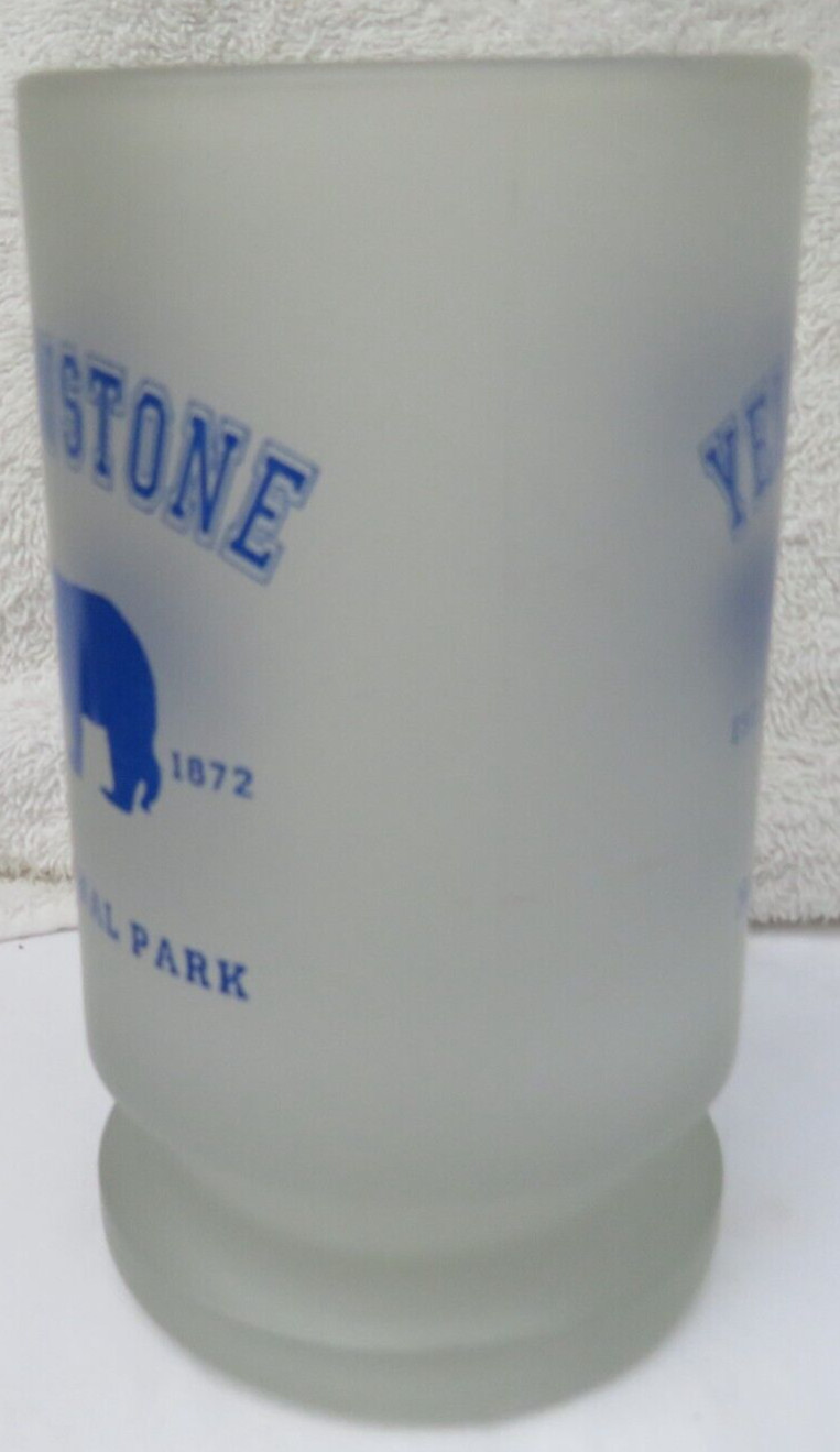 Vintage Yellowstone National Park Frosted Glass Beer Mug Blue- Bear-Date