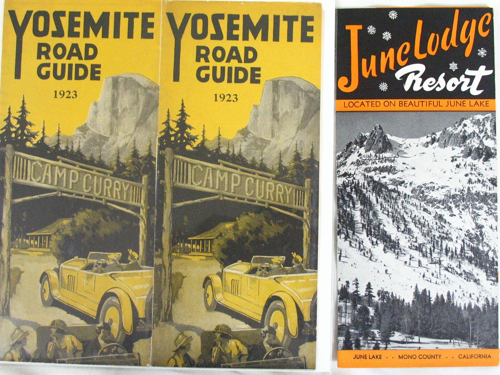 1923 YOSEMITE ROAD GUIDE CAMP CURRY Map & June Lodge Resort Brochure