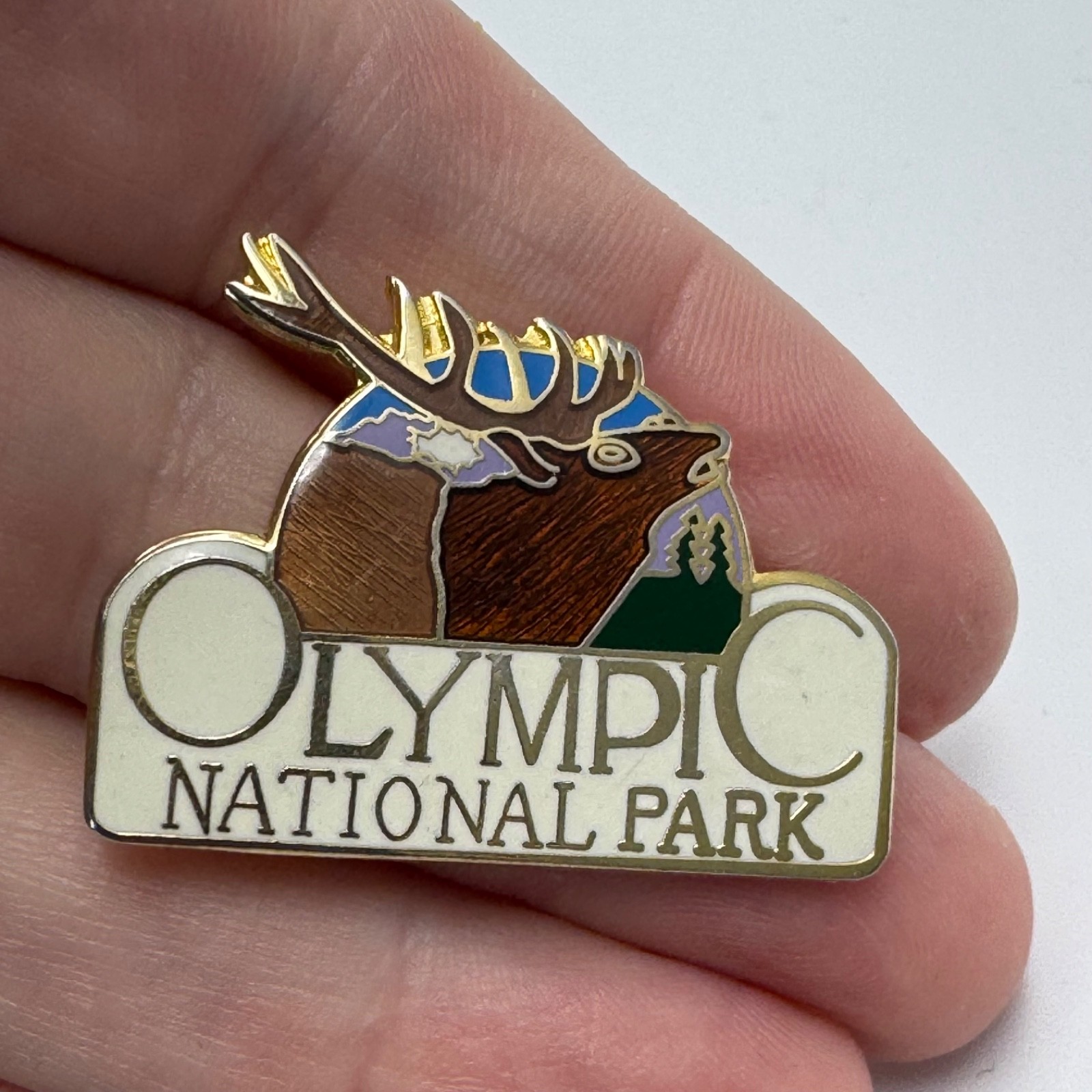 Vintage Olympic National Park Elk Scenic Lapel Pin Washington Travel