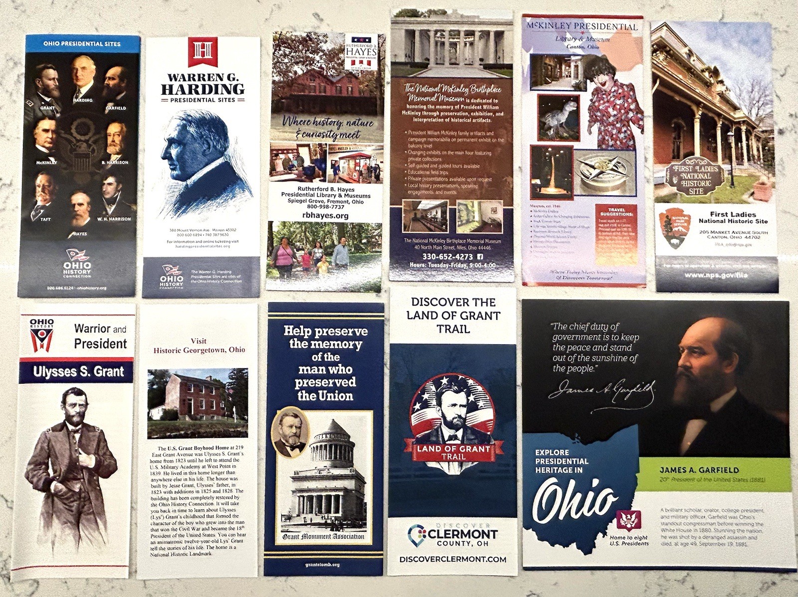 Presidents of USA from Ohio, Lot of 11 Brochures, Harding, McKinley, Harding