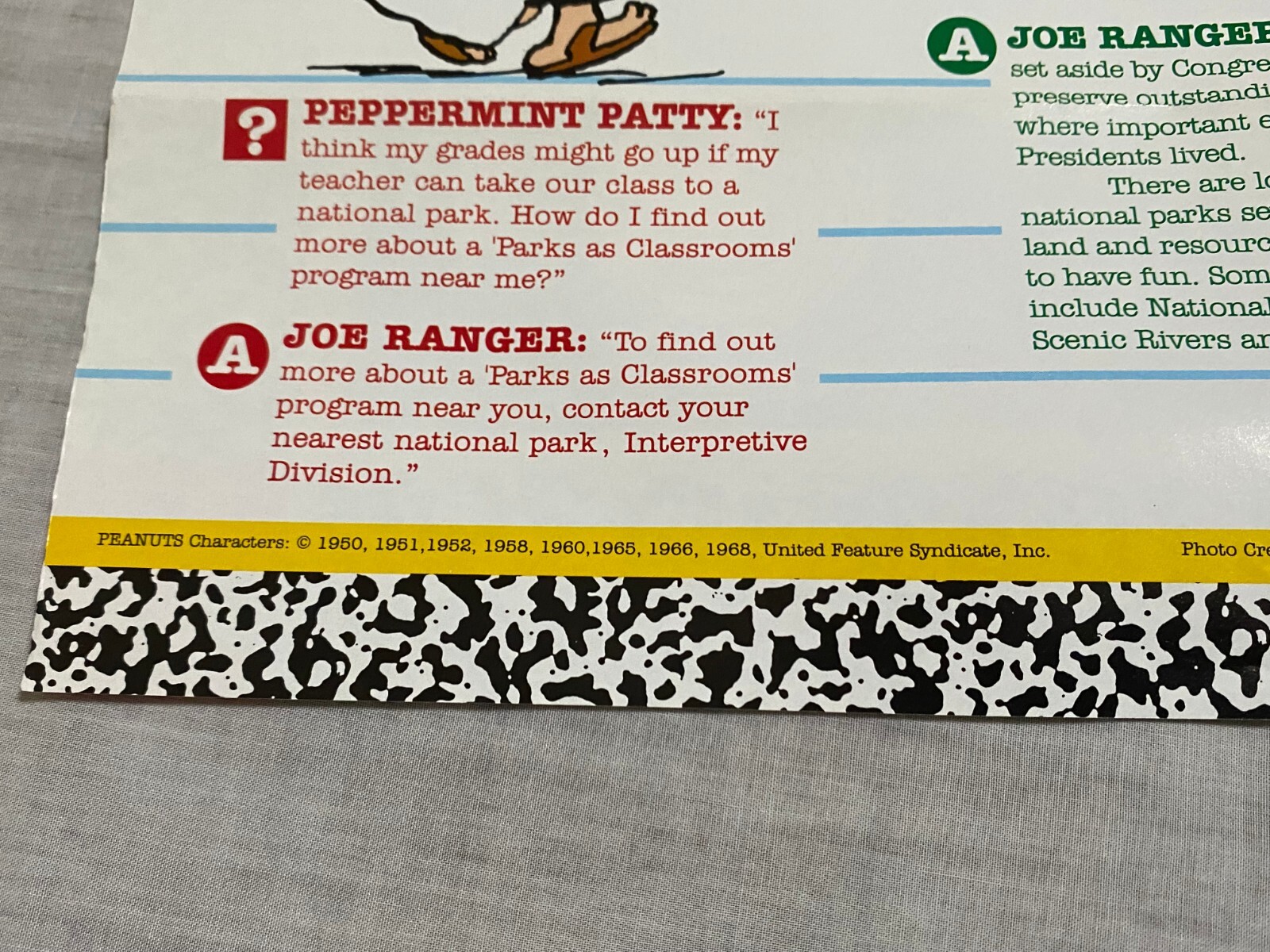 1990s National Park Foundation Snoopy Presents Parks As Classrooms Poster