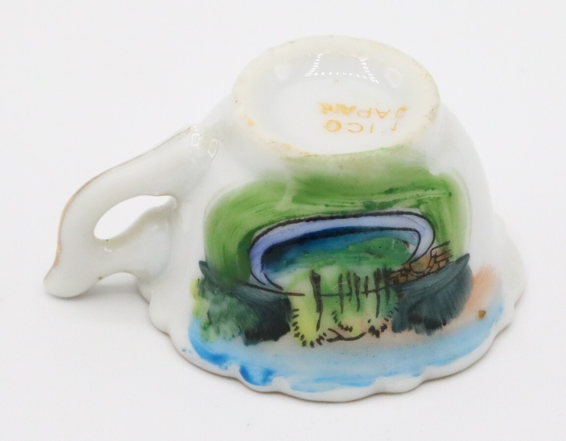 Nico Japan Miniature Great Smoky Mountains Cup Saucer Vtg Hand painted Souvenir