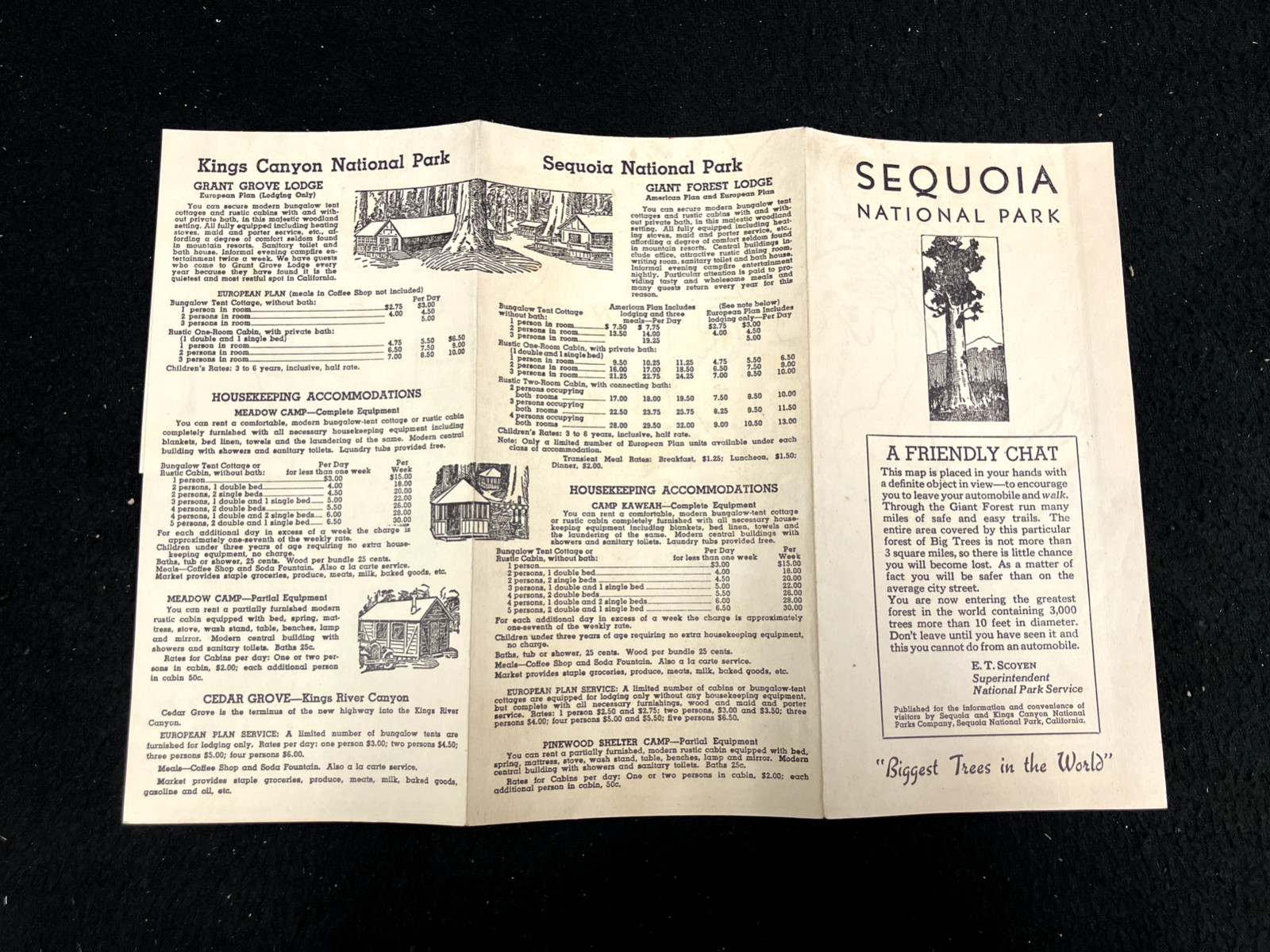 1948 SEQUOIA NATIONAL PARK FOLDOUT MAP AND VISITOR’S GUIDE