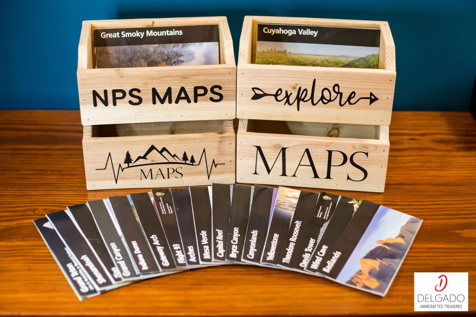 National Park Brochure Map Holder Box with National Park Decal, Handmade