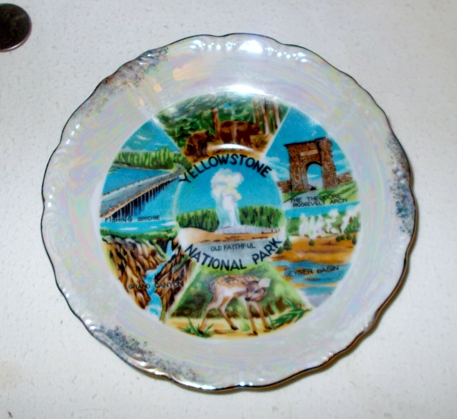 VTG Victoria Ceramics YELLOW STONE NATIONAL PARK CUP & SAUCER Luster Ware +
