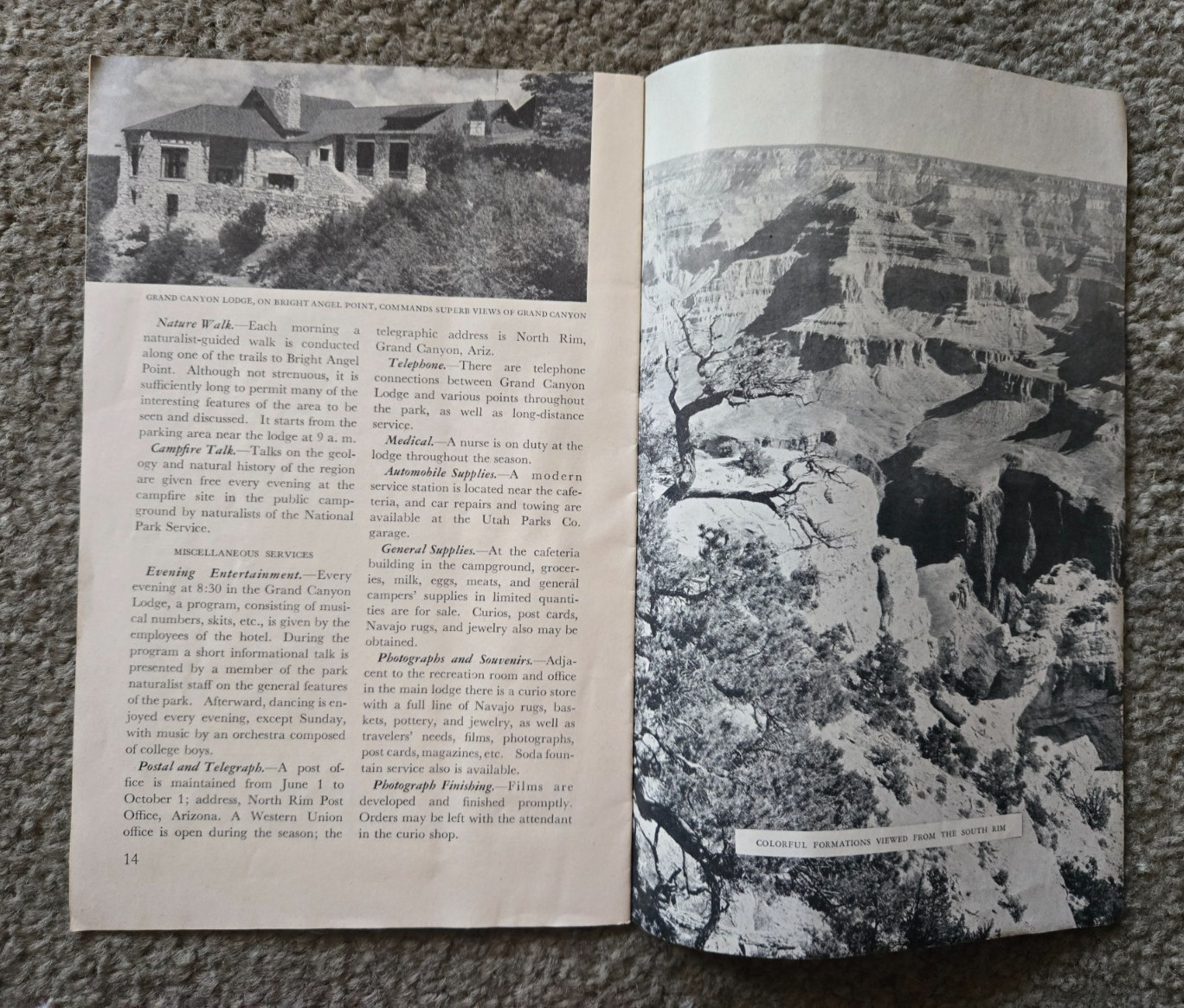 Vintage 1949 NPS Grand Canyon National Park brochure / pamphlet