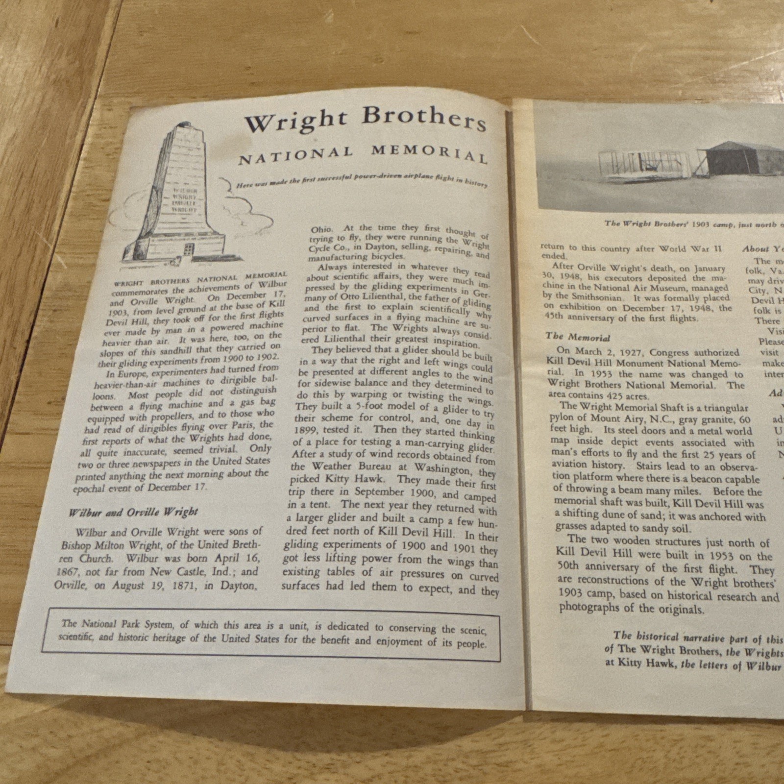 1959 Wright Brothers National Memorial Brochure Pamphlet North Carolina OBX