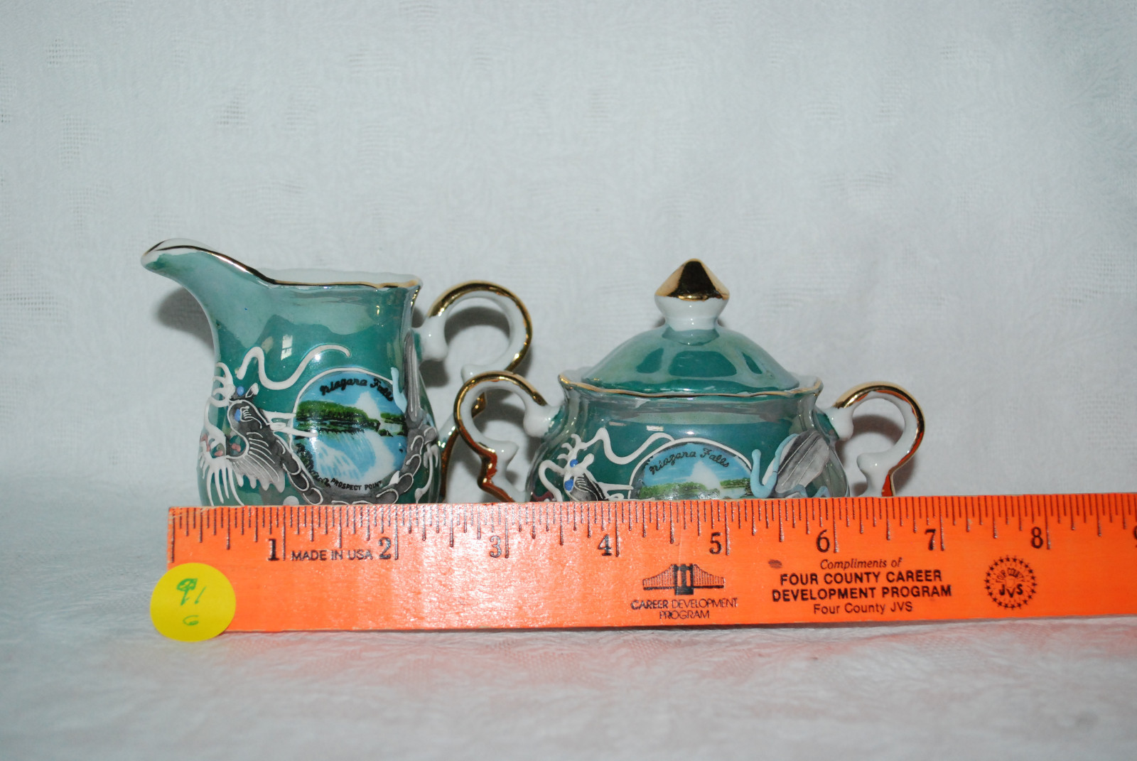 VINTAGE NIAGARA FALLS SOUVENIRS, 2 PIECES, SMALL PITCHER, & CREAMER