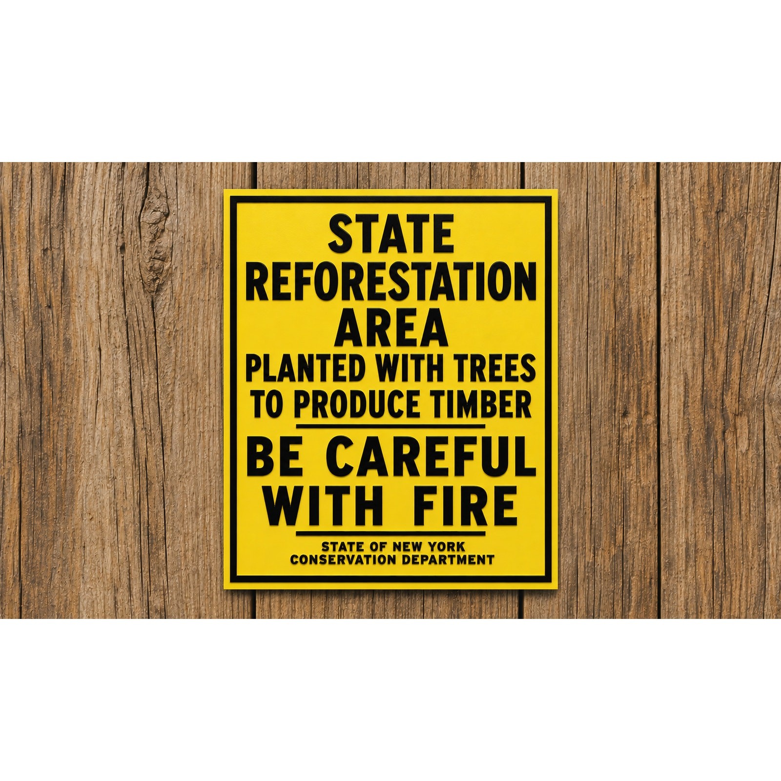 New York State Reforestation Area Sign Timber Careful With Fire Conservation DNR