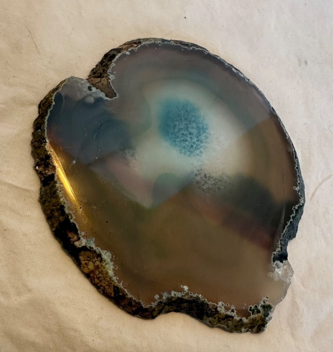 Vintage Old Faithful Yellowstone Painted Agate Slice Souvenir Stone Decor