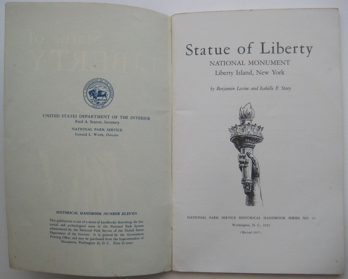 Official 1957 STATUE OF LIBERTY NATIONAL MONUMENT Map Booklet New York Harbor