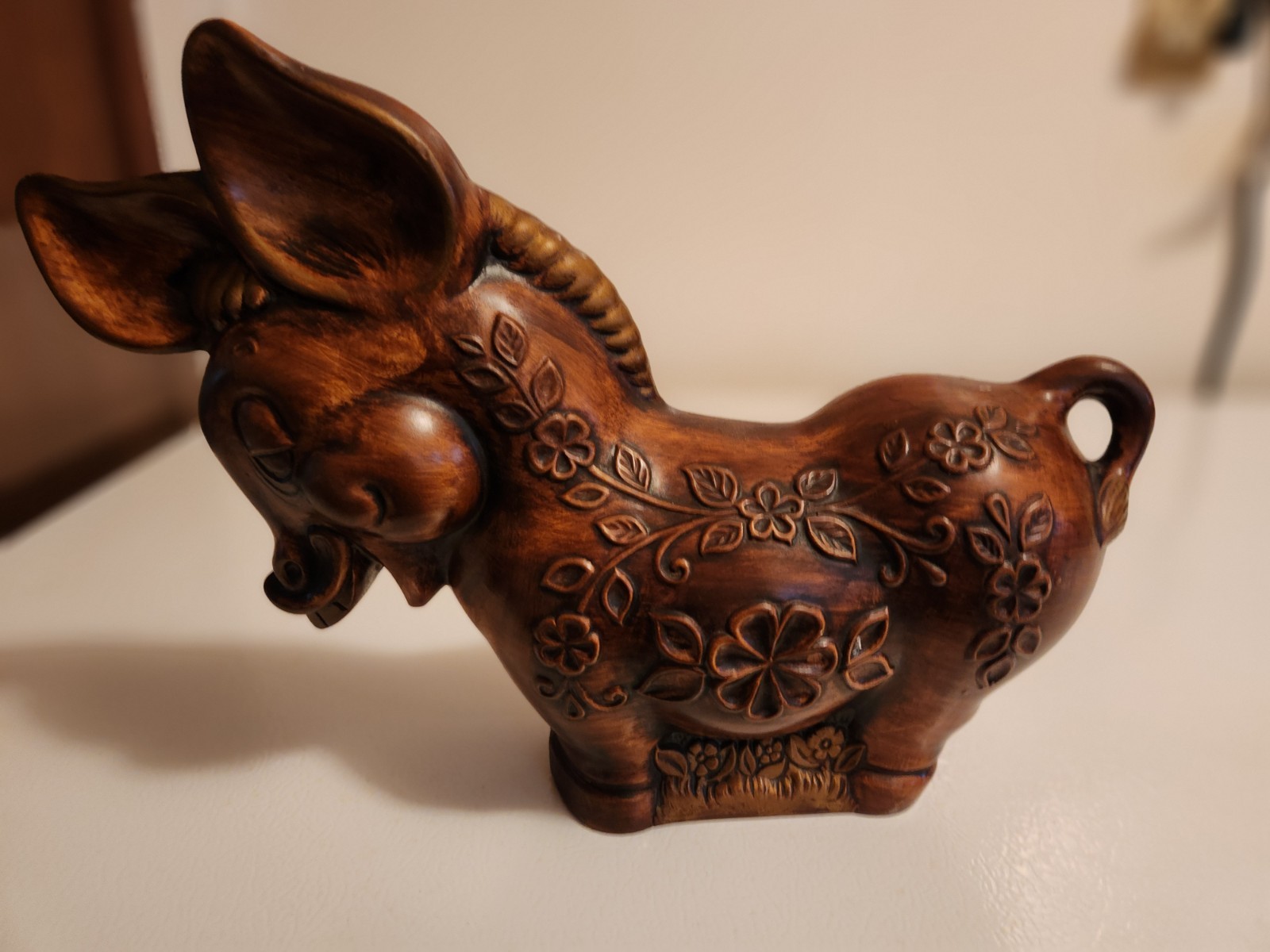 Ceramic Donkey Bank. Souvenir Of Yellowstone Park. Brown.Stopper. 14.5 X11 X4.5