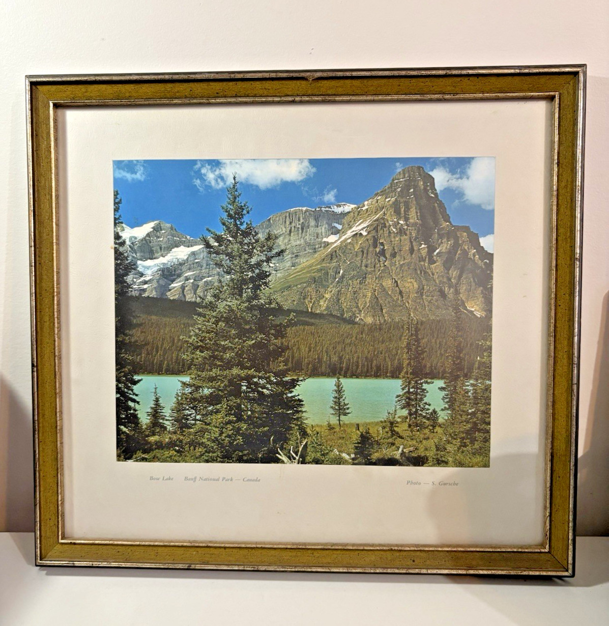 Vtg Framed Color Photo Bow Lake Banff National Park Canada S. Gursche