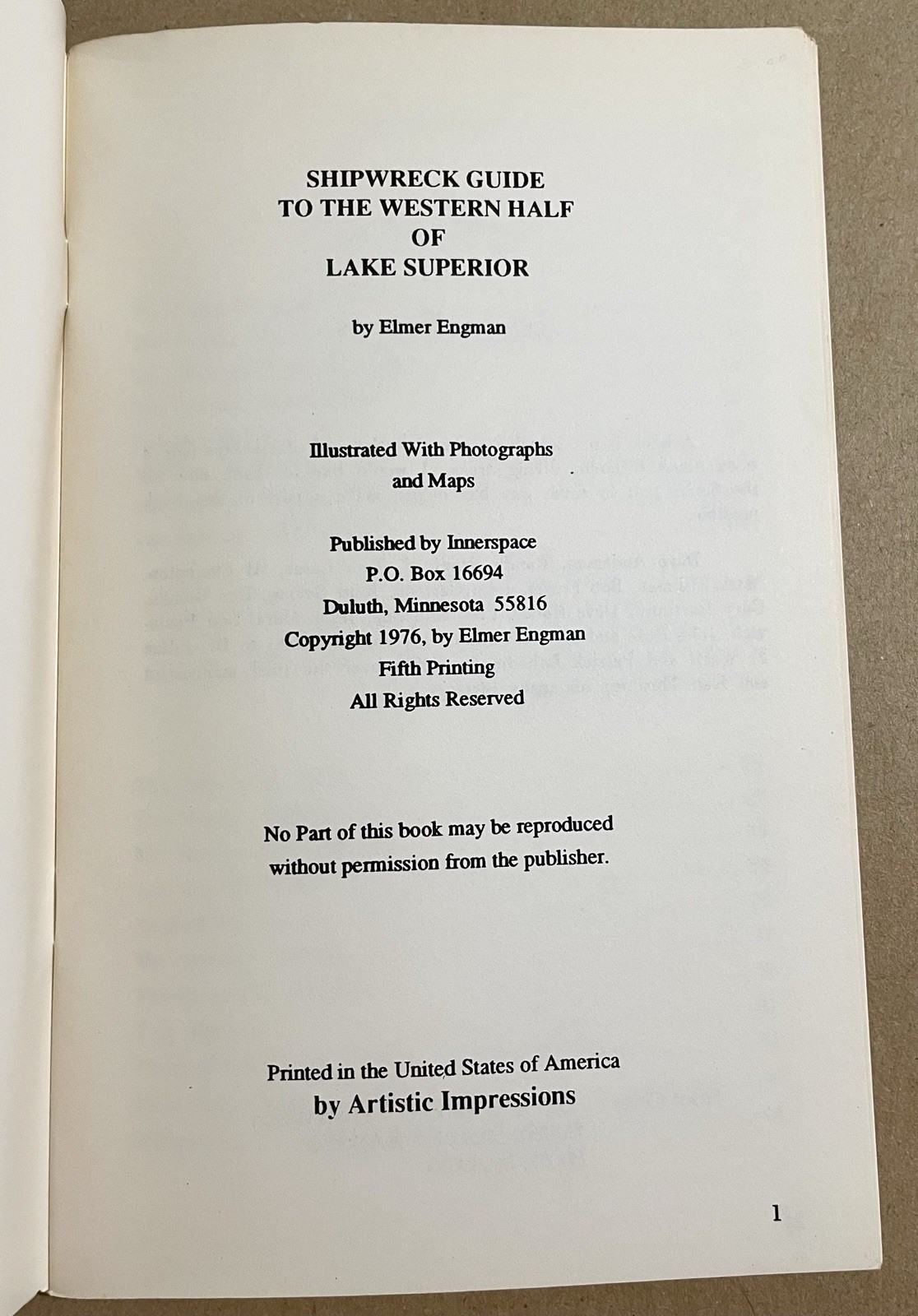 Shipwreck Guide To The Western Half of Lake Superior 1976 Vintage PB Booklet VG!
