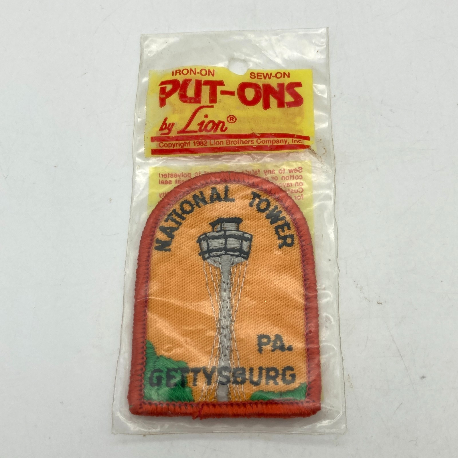 Vintage National Tower Gettysburg PA Embroidered Iron Sew On Patch Lion Put-Ons