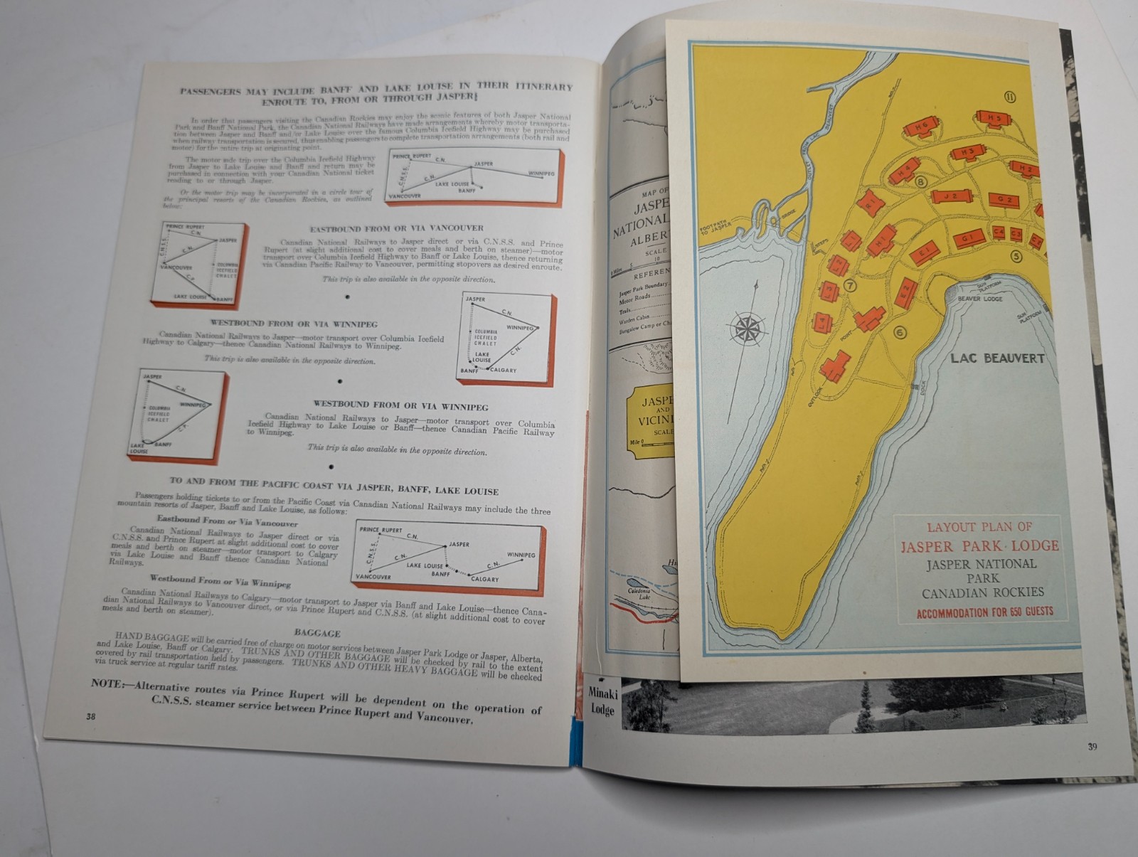 1948 Jasper National Park Alberta Canadian Railway Travel Brochure w/ Map CN