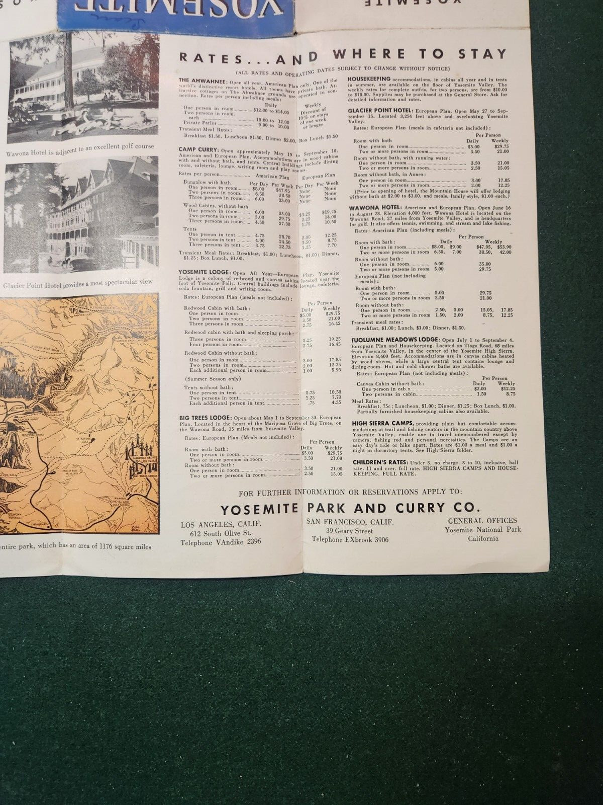 1939 YOSEMITE NATIONAL PARK CALIFORNIA CA TRAVEL PARK TRIPS TOURS BROCHURE