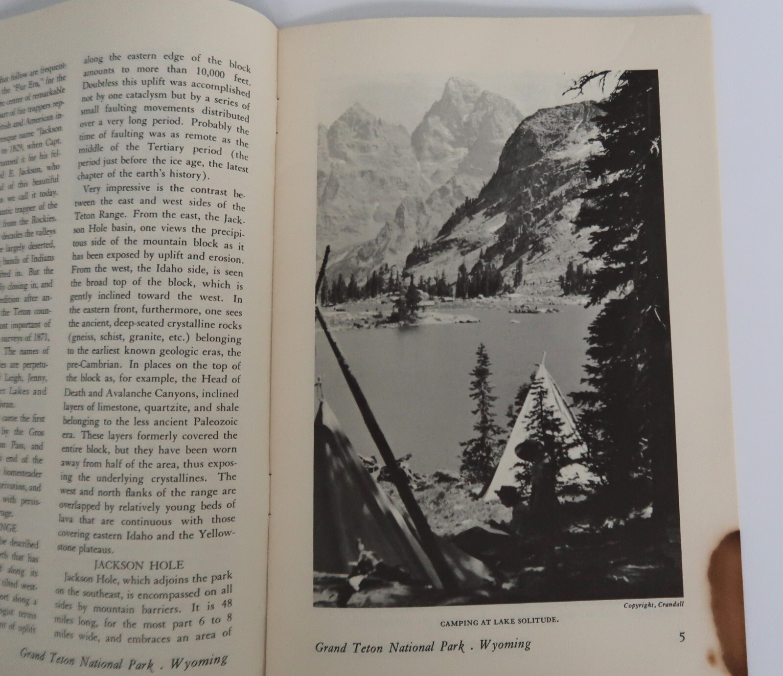 Vtg Grand Teton National Park Wyoming booklet 1940 Dept of Interior Ephemera