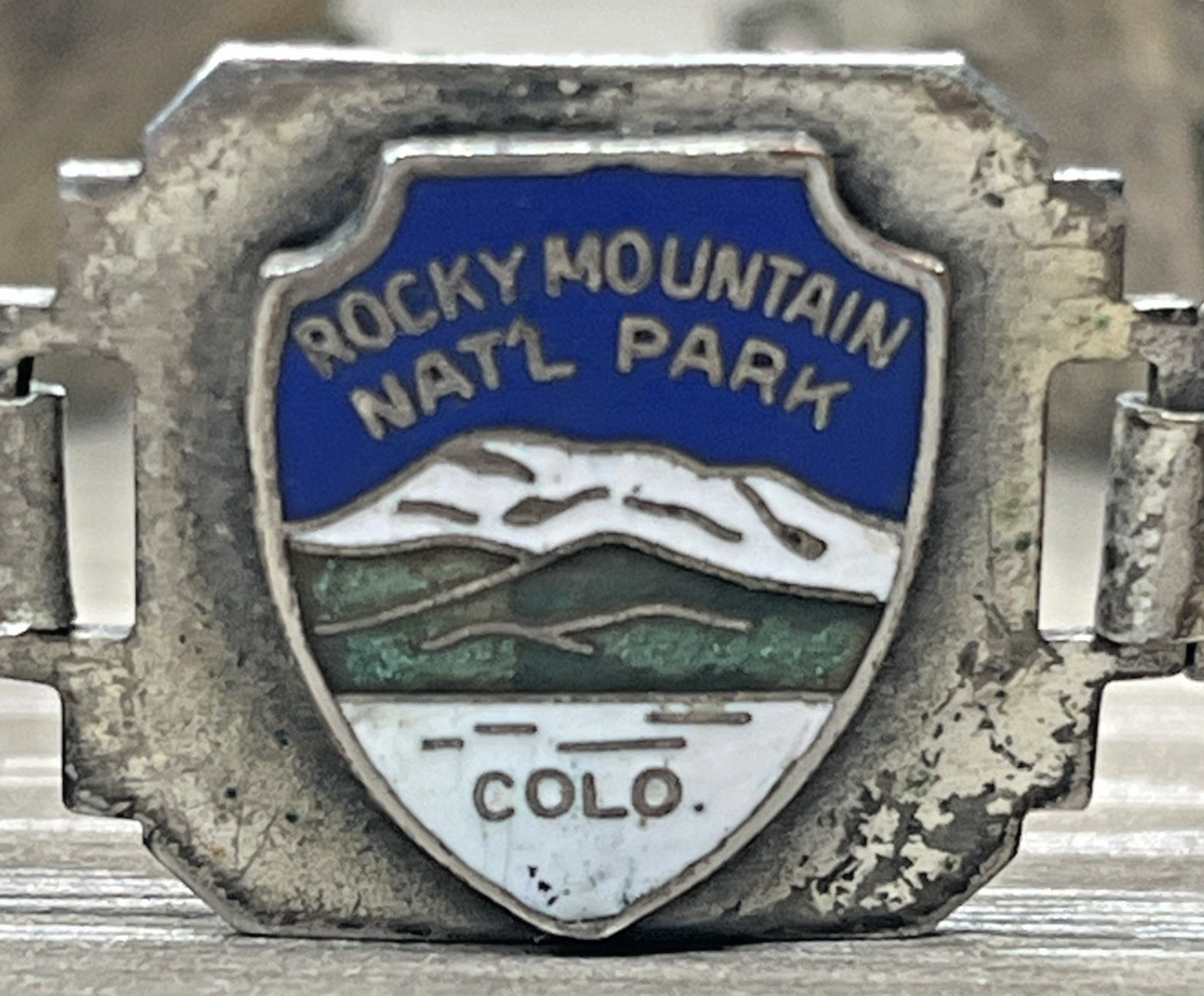 VTG Rocky Mountain National Park Colo Metal Enamel Link Panel Bracelet Souvenir